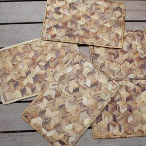 VINTAGE set of 5 Banana Leaf Woven PLACEMATS Wicker Weave Boho Farmhouse Herring